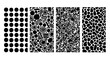 © FATEMA - Abstract black and white pattern set, geometric organic texture collection, 4 vector backgrounds with dots and liquid shapes for modern design