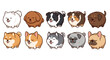 © cheng - Large Collection of Round Dog Breed Icons Set, Cute Sleeping Puppy Faces from Husky Pug Corgi to Shiba Inu Vector Illustration for Pet Lovers