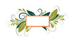 © Chuma - Elegant decorative frame is composed of green leaves and delicate swirling vine patterns that surround a horizontal rectangular blank white space.