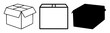 © NAFIZ MUR SALIN RAJ - Delivery box parcel icon set with solid black shapes featuring shipment, cardboard, package with goods and products