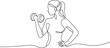 © mst - Minimalist continuous line drawing of a woman exercising with a dumbbell, showcasing fitness, strength, and movement. one line art icon drawing vector