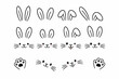© Sami - Cute Rabbit Ears and Bunny Face Line Art Set, Hand Drawn Easter Doodle Collection with Whiskers and Paws, Funny Animal Head Outline Elements Isolated on White Background for DIY Design and Crafts