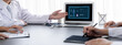 © InfiniteFlow - Medical science technology and futuristic healthcare virtual computer software analyze human health and diagnose disease for doctor data and medical research. brisk