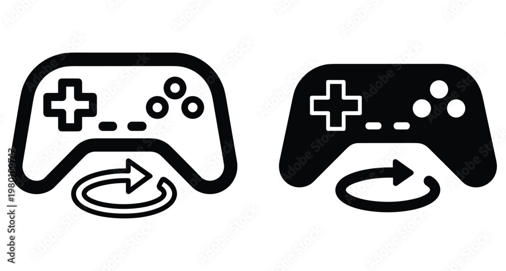 Game controller icon set with circular arrow symbol for video game ...