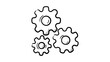 © natalee - Hand-drawn minimalist black line vector icon of three interlocking gears on a white background, representing a mechanism, process, teamwork, or engineering concept in a clean doodle illustration.