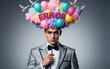 © joeycheung - Man in tuxedo with 'ERROR' cloud above head balloons and doves flying