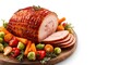 © AkuAku - Appetizing glazed spiral cut ham with vegetables and copy space for adding text or graphics
