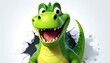 © Vena - A cartoon dinosaur with a big smile peeking through a torn white background