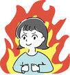 © IMANAN - 笑顔の女性 炎 背景 シンプル イラスト 情熱 やる気 モチベーション ポジティブ 人物 ベクター / Smiling woman with fire background motivation passion positive character vector