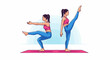 © last - Woman performing two yoga poses demonstrating balance and flexibility