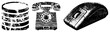 © Rysak - Retro rotary phone, modern computer mouse, and database stack rendered in halftone style, vector graphic, isolated foreground, digital illustration.