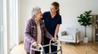 © Syamira - Elderly Woman Receives Walking Assistance From Caring Nurse With Upward Glance