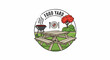 © Repin - Picnic table, grill, and tree in a circular outdoor food graphic
