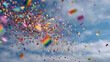 © Maria - Colorful confetti raining down against a blue sky, symbolizing celebration, freedom, joy, and the vibrant spirit of pride events and festivals worldwide