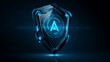 © Nari - Cyber security intelligence protection shield with AI scanning technology vector logo design concept. Artificial intelligence shield logotype symbol for advance technology, identity, ui, new tech.