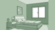 © agos - A minimalist bedroom scene with a made bed and a window view