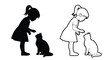 © Mama - Two silhouettes of a child reaching down to interact with a kitten