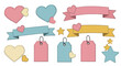 © Rafael - A collection of colorful love-themed elements, ideal for adding a touch of sweetness to any project. These elements include hearts, ribbons, tags, and stars, all in pastel hues