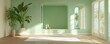 © Selvi - Serene yoga room with pastel green walls and white mat, calm indoor space for meditation and exercise