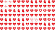 © Muhammad - Medical heart and heartbeat icon set. Features symbols for human anatomy, ECG, cross, and stethoscope. Flat red vector icons for cardiology, healthcare, and wellness applications.
