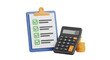 © ana - Vector illustration of 3d rendering of a clipboard with a checklist and a calculator with coins on a transparent background