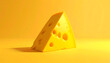 © tolem929 - A vibrant yellow wedge of Swiss cheese sits prominently against a matching yellow background, creating a striking and minimalist composition.