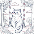 © Mursid - Whimsical Illustration of a Cozy Cat Sitting on a Swing in a Dreamy Forest Scene
