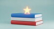 © danish - Stack of books with glowing star.