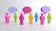 © twc - Colorful plastic people figures with vibrant speech bubbles, symbolizing communication, social network, and diverse interaction on a clean background