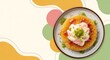 © Ehtisham - Knafeh dessert with creamy topping and pistachios on a plate, overhead view on abstract background