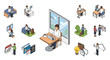 © Jetsada - Isometric icons showcasing remote work, business travel, and office productivity concepts