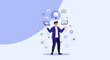 © Naura - Businessman juggling technology, ideas, and data, representing multitasking and innovation