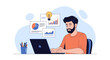 © Raden - Man working on laptop with business charts and lightbulb, illustrating ideas and strategy