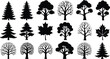 © Aleya - Collection of stylized black and white tree silhouettes in various shapes and sizes Vector