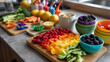 © Maksym - Kids preparing healthy snack rainbow on cutting boards, whole fruits and vegetables arranged by color, measuring cups teaching portions, sunlit kitchen counter workspace, perfect f