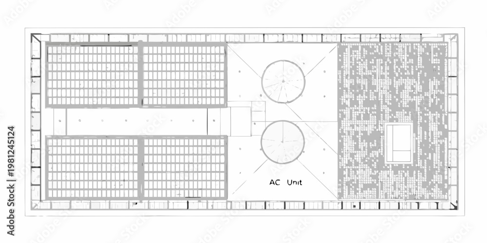 Architectural plan showing a rooftop layout with equipment and solar ...