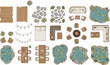 © Rokonuzzaman - Top View Garden Landscape Design Elements Set Featuring Ponds Furniture Decking And Decorative Lighting For Architectural Planning