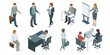 © Roni - Isometric illustration depicting diverse professionals collaborating in modern office settings