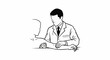 © aries - Doctor examining a patient's arm on a table, black and white line art