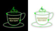 © Najnin - Neon glowing light effect International tea day celebration against a black and png transparent background.Green tea