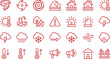 © Septarim - A comprehensive collection of red outline vector icons depicting natural disasters, severe weather events, and essential emergency alerts.