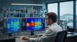 © Vyacheslav - scientist analyzing thermal data in laboratory, Male scientist in laboratory analyzing thermal imaging data on dual monitors, high tech research environment, scientific equipment, modern lab interior