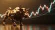 © MR. INVINCIBLE - Golden bull statue against stock market graph with upward trend during golden hour