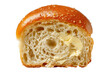 © Michael - Brioche bun in a cross-section, revealing its soft, airy crumb texture with fresh butter melting subtly, transparent background