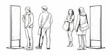 © Kabita - People viewing displays in a minimalist sketched style gallery setting