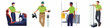 © Tono - Set of flat vector illustrations of men paying for various transportation services, including car parking, public transport fare, and travel expenses.