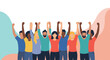© Liyana - Strong group of diverse people standing together with their fists raised in a sign of unity, protest, and collective empowerment.
