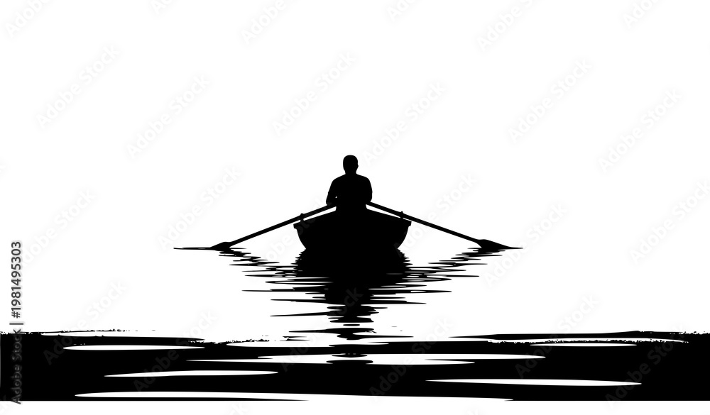 Vector Remando Hombre en bote silueta vector remando agua naturaleza Stock Vector ...