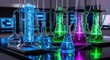 © Shade Craft - Colorful Laboratory Glassware with Fluorescent Liquids in Science Experiment