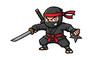 © upeh - Cartoon ninja warrior character with sword and shuriken isolated